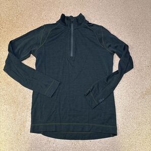 Smartwool Mens Small Green Tech 1/4 Zip Pullover Merino Midweight Sweatshirt I3